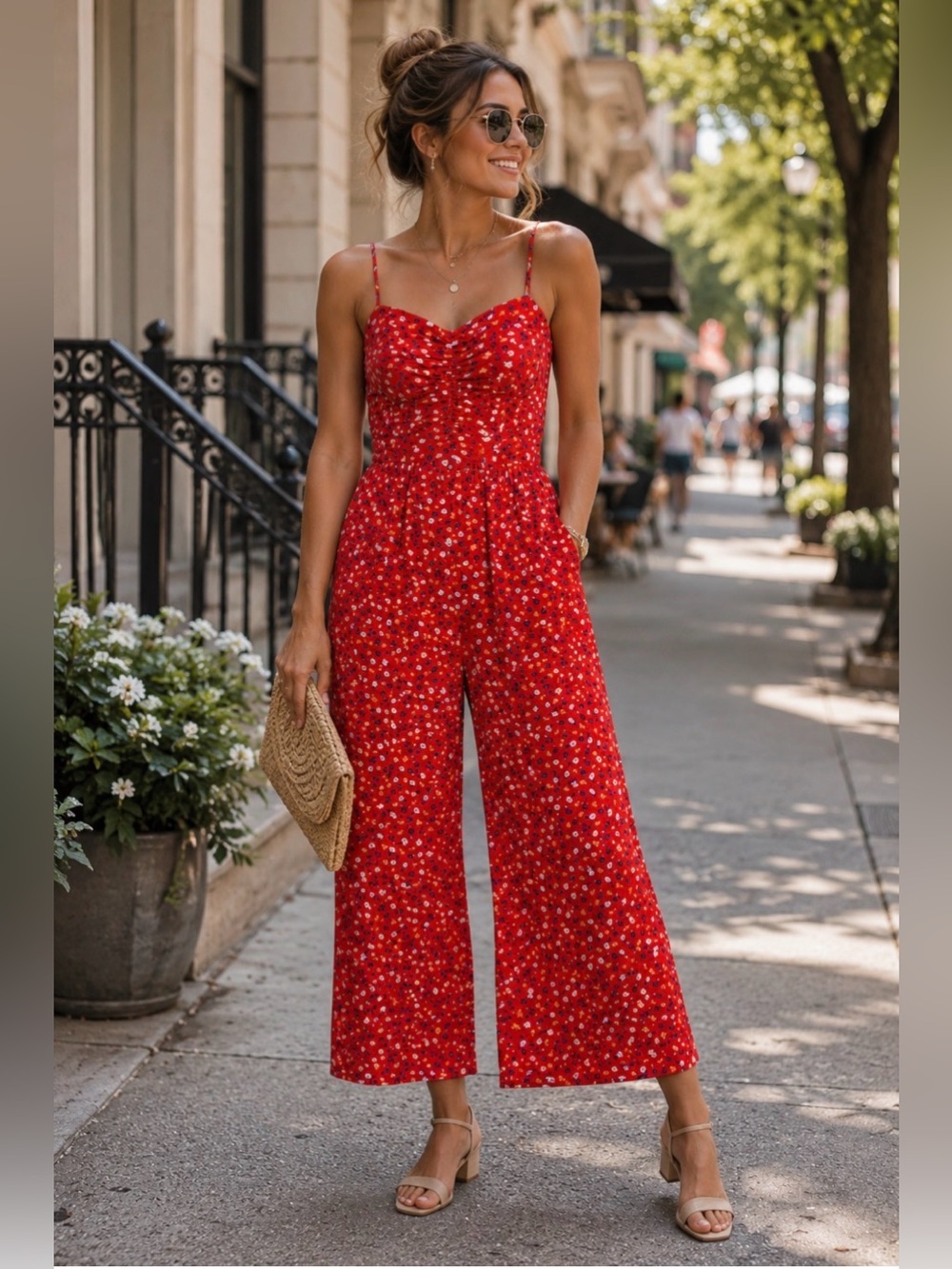 Red Floral Girls' One-Piece Jumpsuit